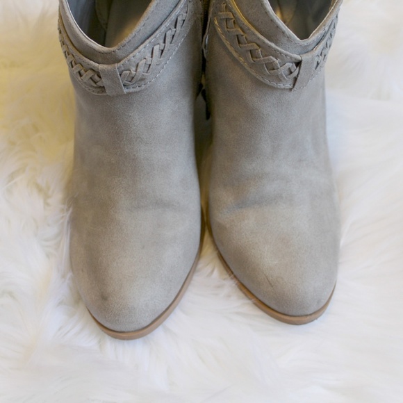 Gray Faux Nubuck Braided Stacked Heel Booties 7 - Picture 3 of 5